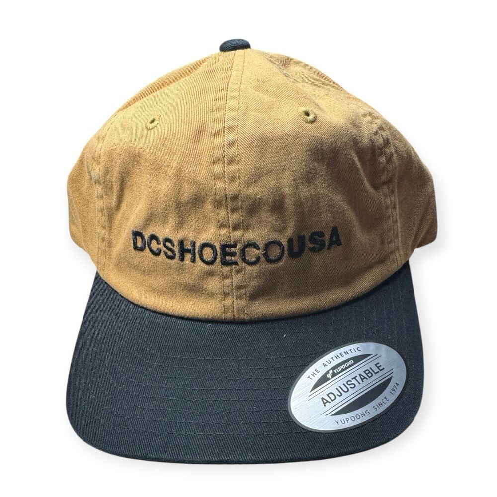 DC Shoe Co USA Strapback Hat Adjustable Tan Black Skater Retro Hat OSFM